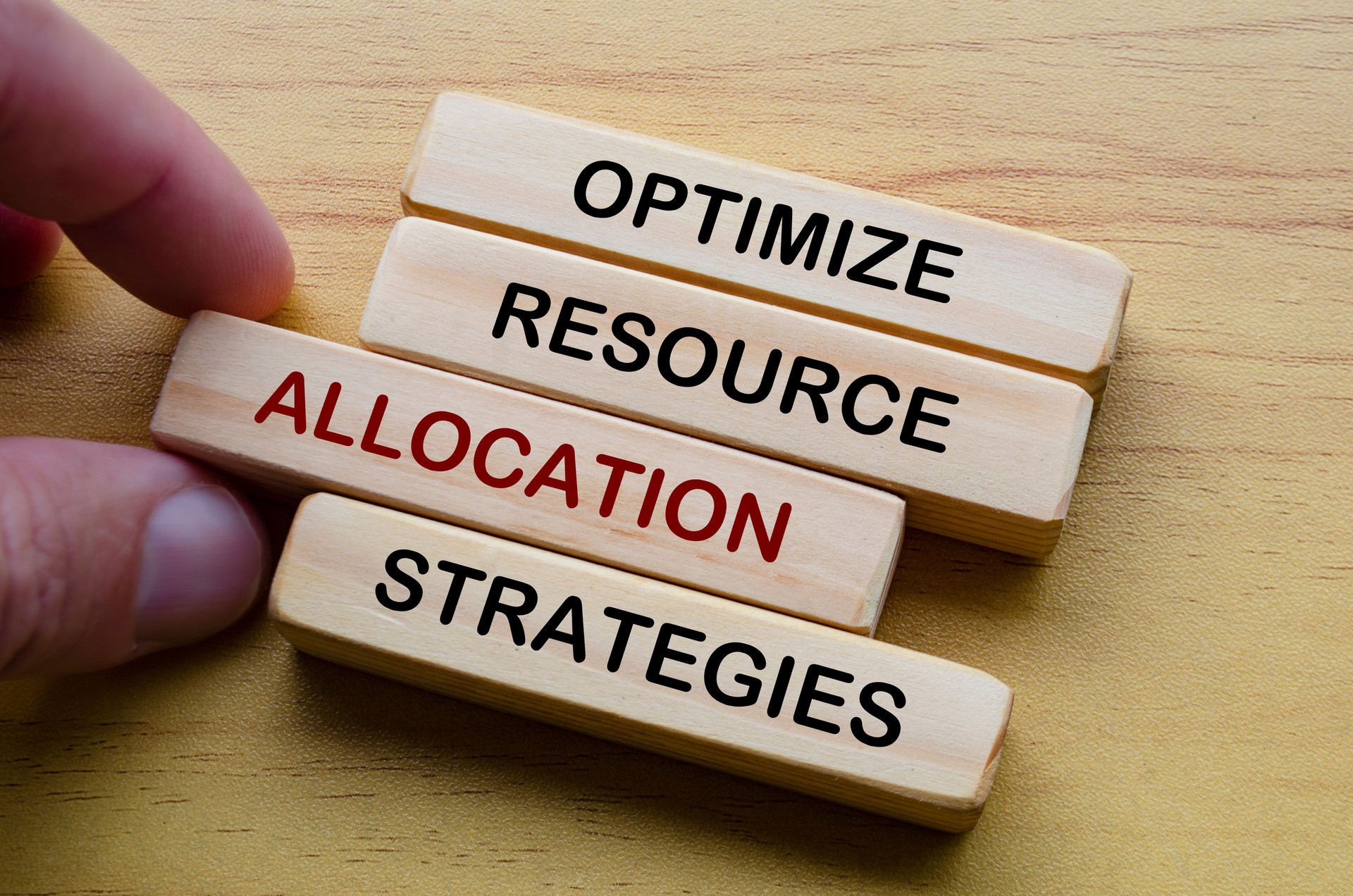 Optimize resource allocation strategies text on wooden blocks. Operational Excellence concept